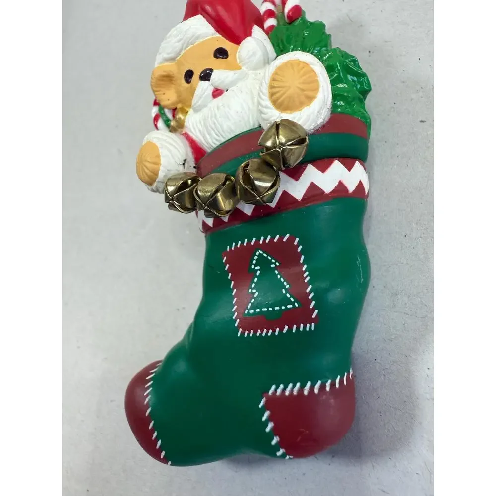 1996 Hallmark Christmas Stocking Ornament, Santa Face, Vintage Holiday Decor
